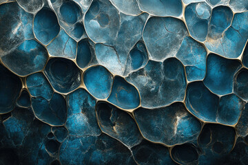 Fototapete - Abstract blue and gold textured background with organic shapes and metallic veins.