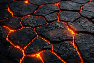 Aufkleber - Cracked dark stone surface with glowing orange lava flowing through fissures.