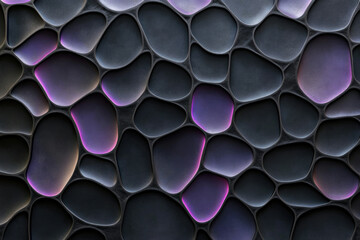 Fototapete - Abstract dark gray pebble texture with purple glowing edges.  Organic shapes, modern design.