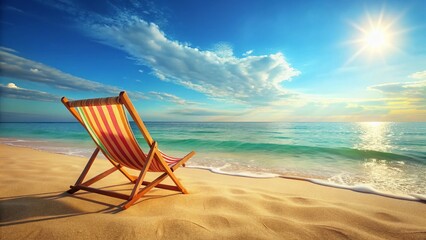 Wall Mural - Serene Beach Scene: Empty Chair Facing Calm Ocean