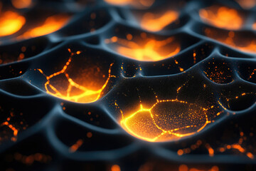 Aufkleber - Abstract dark textured surface with glowing orange cracks, resembling molten lava or energy flow.