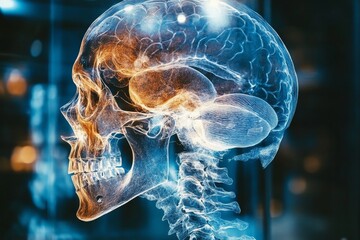 Poster - Intricate detail of a human skull and brain anatomy showcased in a digital rendering