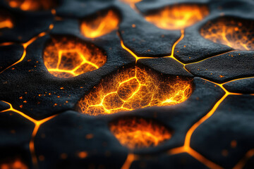 Poster - Glowing orange lava flows through dark, cracked volcanic rock, creating a mesmerizing texture.