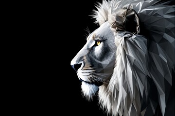 Aufkleber - Abstract geometric lion profile in black background.