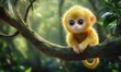 © heri - Adorable Golden Monkey on Branch in Lush Forest