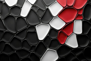 Poster - Abstract background with black, white, and red irregular shapes, creating a mosaic-like pattern.