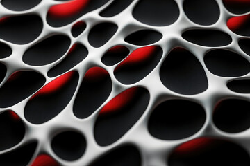 Fototapete - Abstract 3D rendering of a white organic network structure with red highlights against a transparent background.