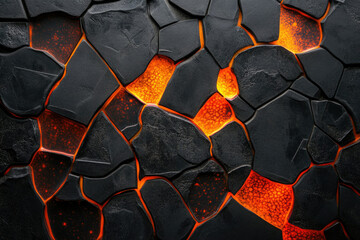Aufkleber - Glowing lava flows through cracks in dark, volcanic rock, creating a fiery, textured surface.