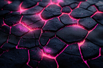 Aufkleber - Cracked dark surface glowing with vibrant pink energy, abstract texture.