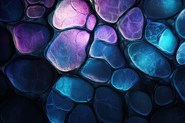 Poster - Abstract artwork featuring a mosaic of vibrant purple and blue organic shapes resembling polished stones.
