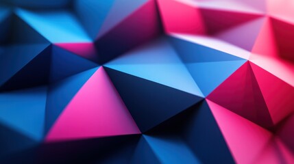 Poster - Abstract low-poly background with blue and pink triangles.