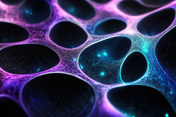 Poster - Abstract fractal art depicting a vibrant, interconnected network of glowing cells or nodes.
