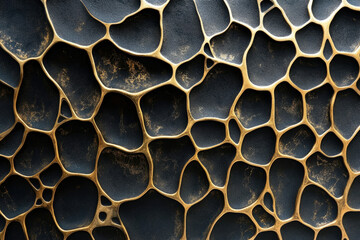 Fototapete - Abstract gold and black textured surface with an intricate, organic network pattern.