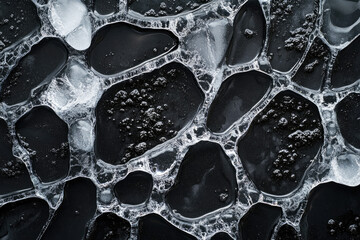 Fototapete - Abstract monochrome image of ice forming a network of irregular shapes on a dark background.