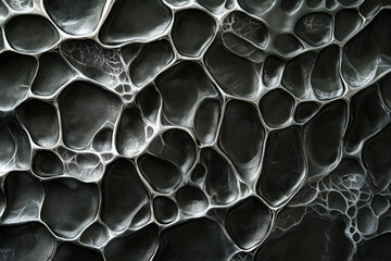 Poster - Abstract black and silver textured surface resembling a cellular or organic structure.