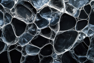 Leinwandbilder - Abstract image of intricate, web-like ice formations on a dark background, showcasing natural patterns and textures.