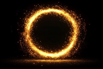 Poster - Glowing circular design formed by sparks and light against a dark background showcasing dynamic energy