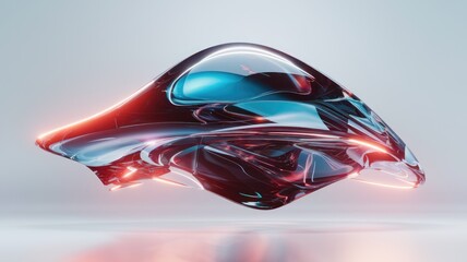 Poster - Futuristic, sleek, glass-like vehicle concept; aerodynamic design, vibrant red and blue hues.