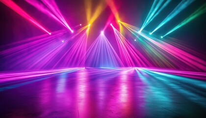Aufkleber - Abstract Laser Show At Night: Neon Light Rendering In Darkness. Ultraviolet Spectrum Beam Scene For Mockup And Web Designs.