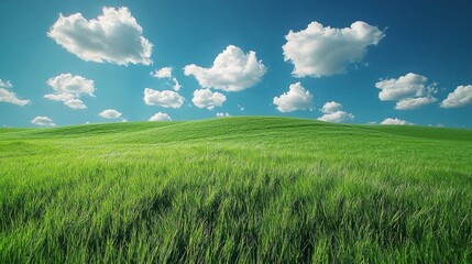 Aufkleber - A breathtaking summer sky showcases a canvas of fluffy clouds drifting lazily across an azure background. Below, rolling green hills dance in the warm sunlight, creating a serene atmosphere