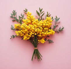 Wall Mural - Bright yellow floral arrangement on a pink background showcasing natural beauty