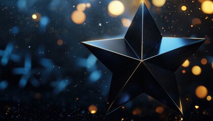 Poster - Shimmering Black Star With Blue Light, Gold Motion Effects, And Bokeh Decorations Creates A Mesmerizing Scene Of Elegance And Magic.