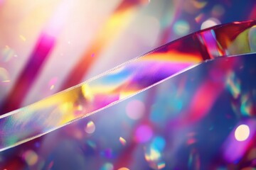 Poster - Rainbow holographic strips floating in the air with light depth of field . abstract backgrounds,