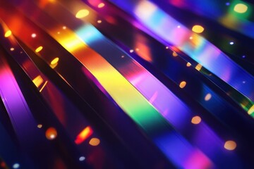 Poster - Rainbow holographic strips floating in the air with light depth of field . abstract backgrounds,
