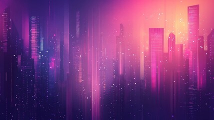 Poster - Futuristic Cityscape at Night with Pink and Purple Hues