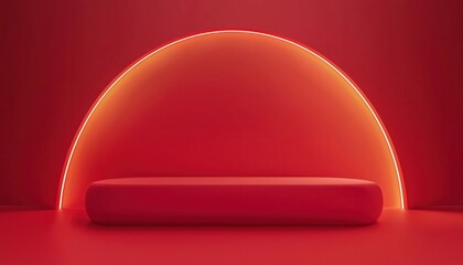 Poster - Luxurious Abstract Red Curved Shape With Illumination And Empty Space For Text On Red Background. Elegant And Classy Design.