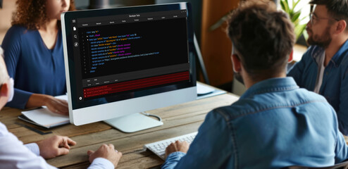 Software development programming on computer screen for brisk application and program coding