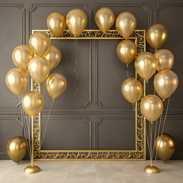 luxurious gold balloons frame background