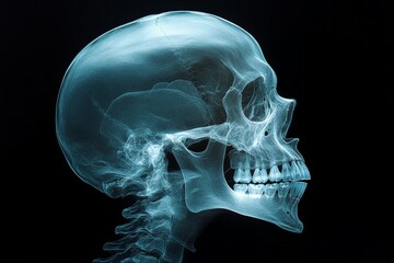 Aufkleber - X-ray image of a human skull showcasing detailed bone structure and dental alignment