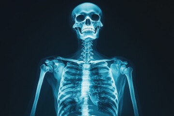 Aufkleber - X-ray image of a complete human skeleton displayed on a dark background showcasing detailed bone structure and alignment