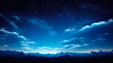 Wall Mural - blue night sky panorama with milky way and stars. long exposure photo capturing the universe with no