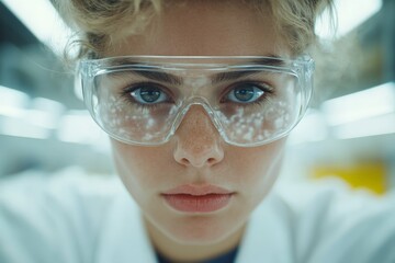 Aufkleber - Young scientist wearing safety goggles conducts research in laboratory during daytime