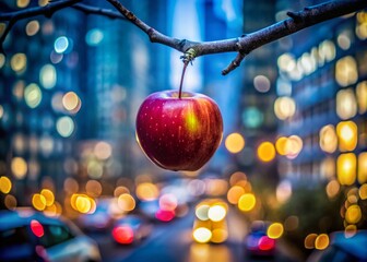 Wall Mural - Solitary Apple on Bokeh Background - Urban Exploration Photography