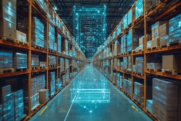 Aufkleber - Advanced technology enhances logistics in a modern warehouse environment showcasing digital transformations