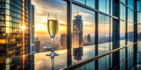 Wall Mural - Sparkling Celebration: Elegant Champagne Flute in Modern Architectural Setting