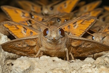 Poster - Captivating moths display their vibrant orange wings in a natural habitat during the evening hours
