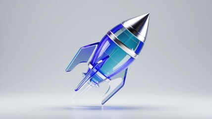 Poster - A sleek, blue glass rocket design, ready for launch, symbolizing innovation and speed.