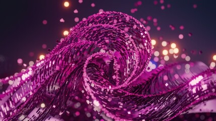 Poster - Abstract swirling magenta digital particles with bokeh lights, creating a mesmerizing visual effect.