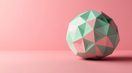Poster - Abstract pastel pink and mint green geometric sphere on pink background.