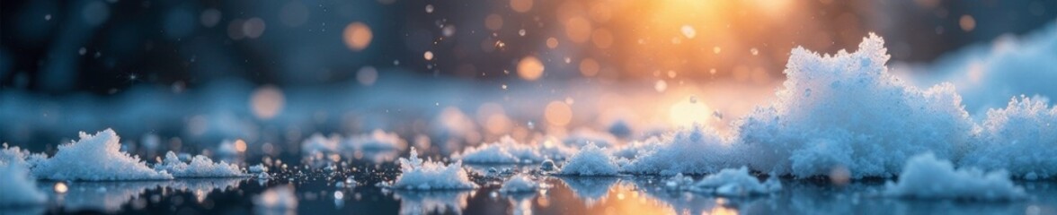 Wall Mural - Water drops form delicate crystals on a dirty pane, frosty light filtering through, glassy surface, frozen world