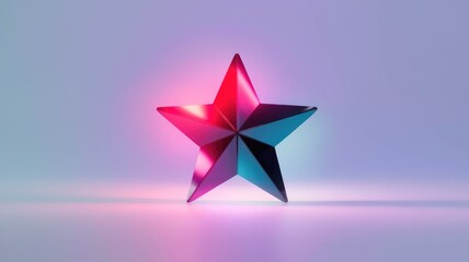 Poster - A metallic five-pointed star glows with vibrant pink and blue neon light.