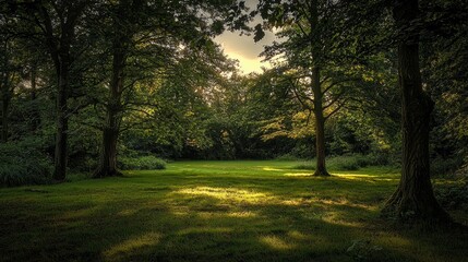 Wall Mural - Serene Sunset in a Lush Green Forest