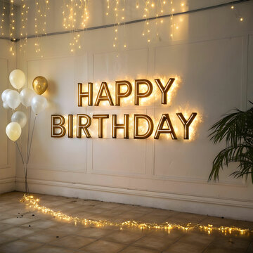 happy birthday lettering with golden letters