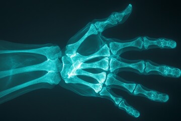 Poster - Detailed X-ray of a human hand showcasing bone structure and alignment in a clinical setting