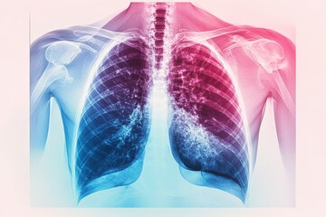 Poster - Detailed x-ray depiction of human lungs showcasing health conditions and anomalies in a clinical setting