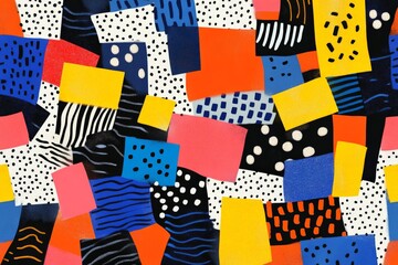 Poster - Colorful abstract collage of various shapes and patterns created with vibrant paper cutouts
